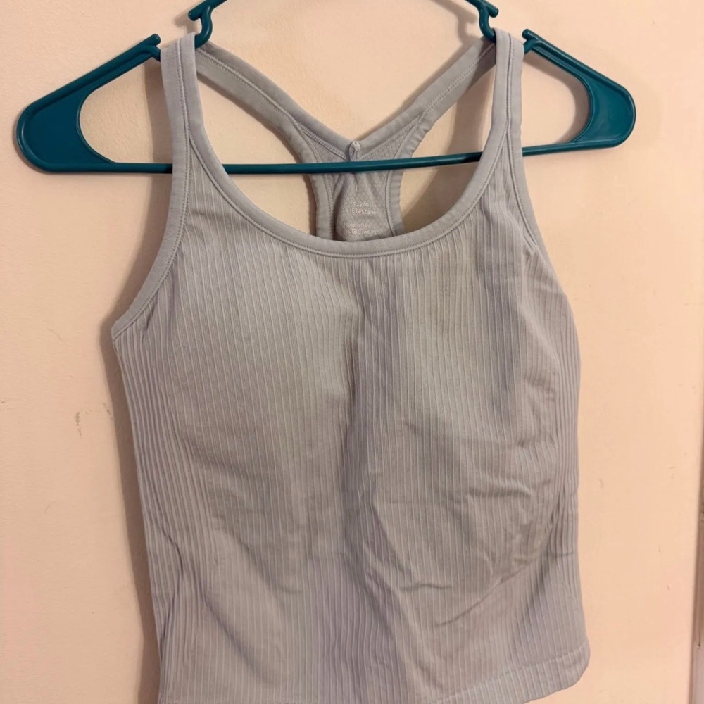 SHEIN Light Blue Ribbed Racerback Tank with Built-In Bra - Picture 2 of 2
